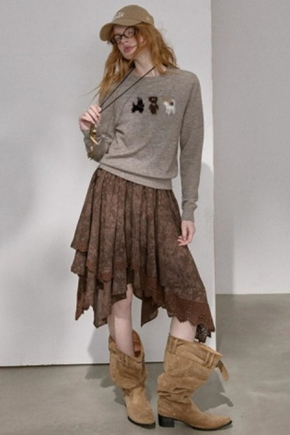 Lace Asymmetrical Layered Skirt