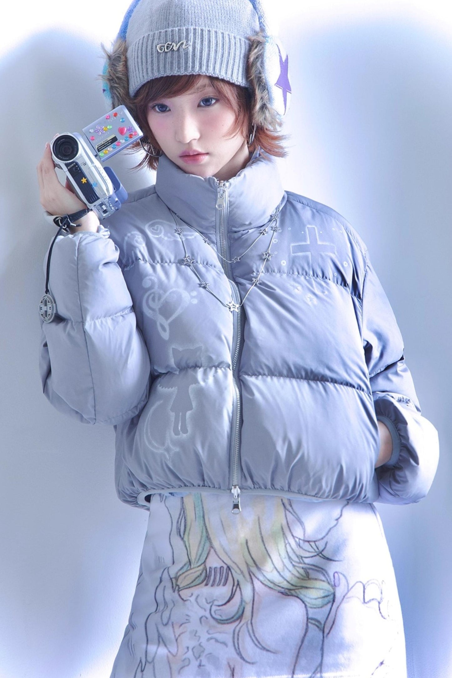 Dreamcore Blue Gray Reversible Padded Jacket