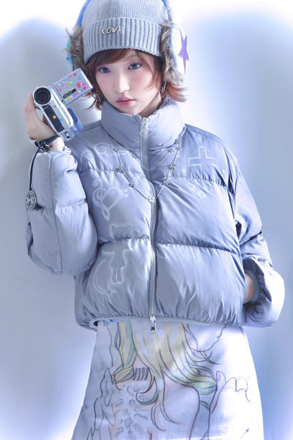 Dreamcore Blue Gray Reversible Padded Jacket