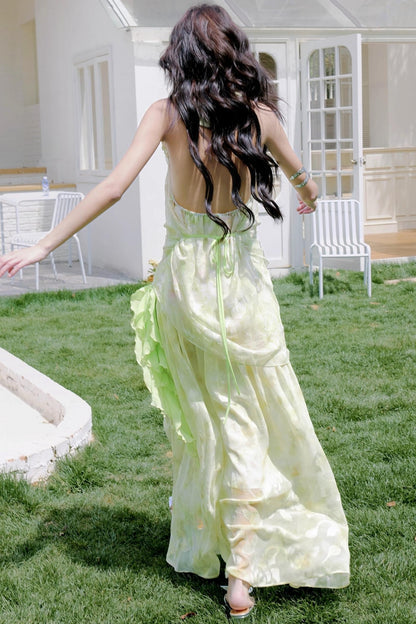 Original Green Chiffon Halterneck Dress