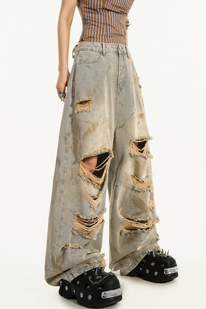 Retro Ripped Straight Pants