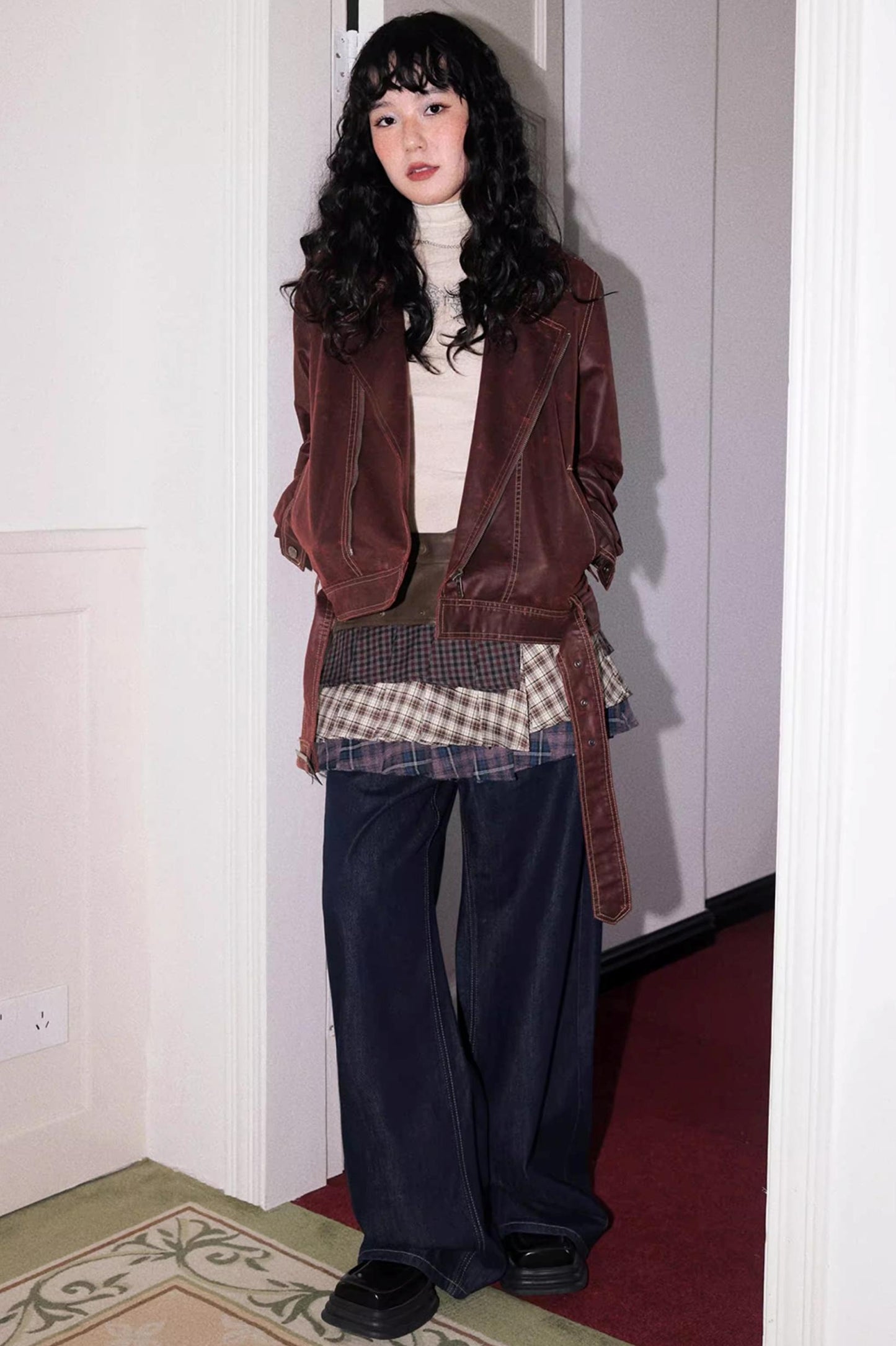 Lapel Cropped Leather Jacket