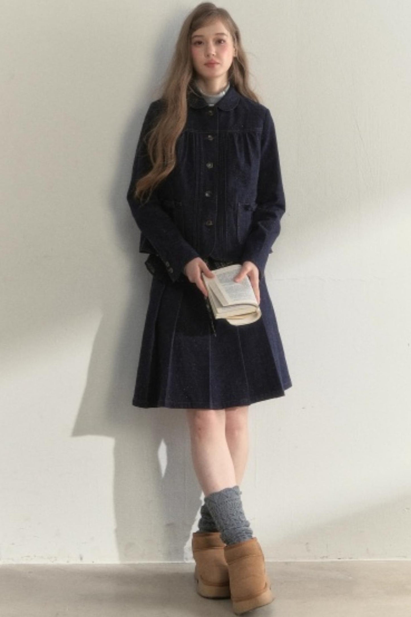Vintage Denim Pleated Jacket Set-Up