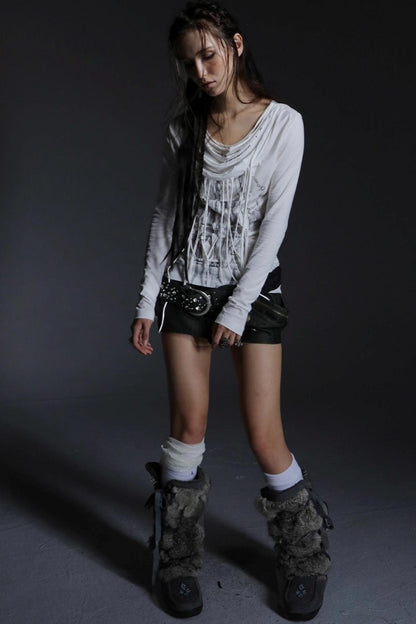 Swing Feather Print Bottom T-Shirt