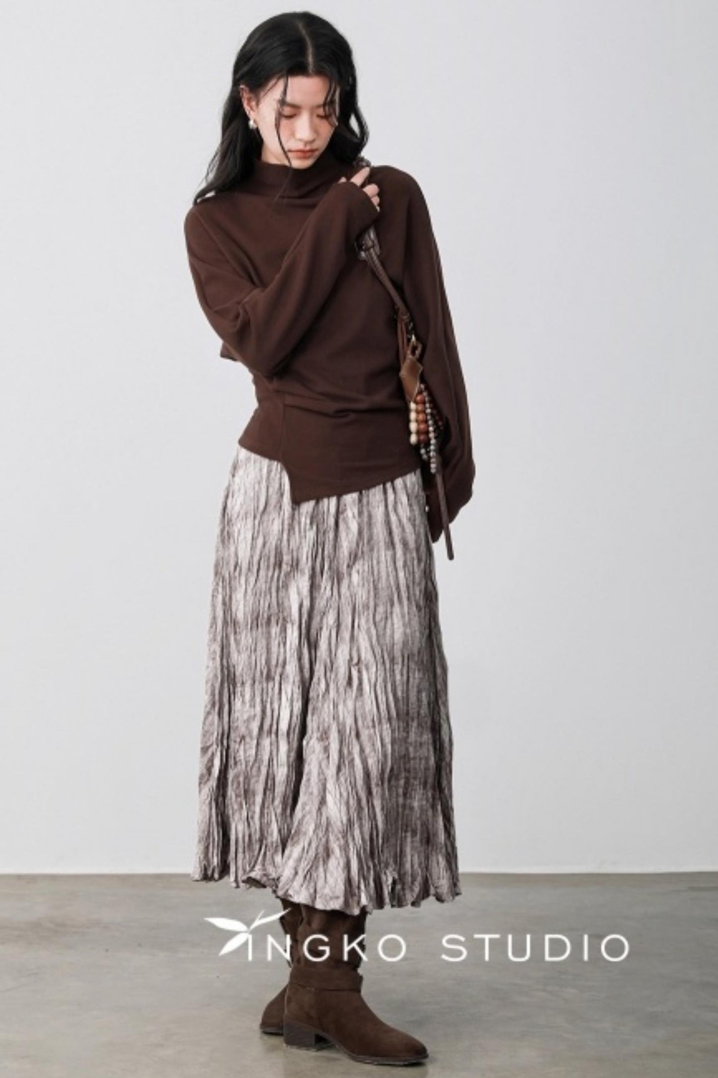 Chestnut Brown Velvet Pleated Top