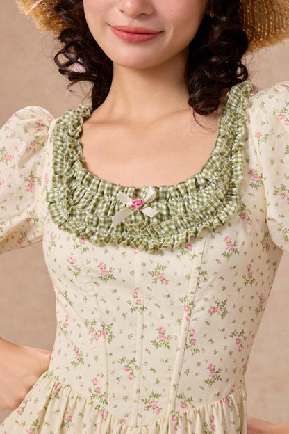 French Pastoral Style Floral Waist Dress
