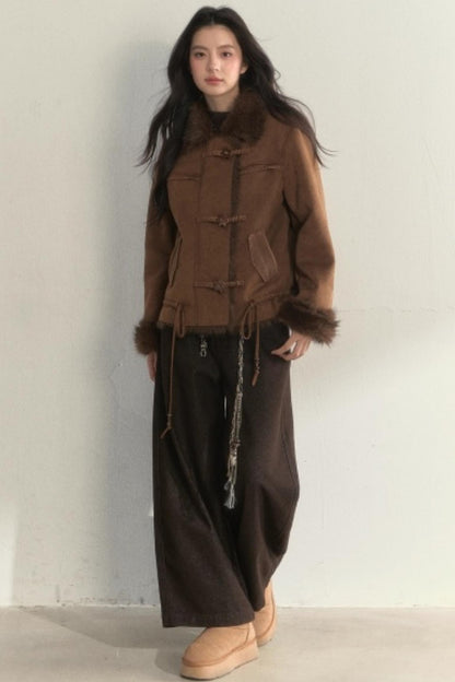 Retro Brown Suede Embroidered Jacket