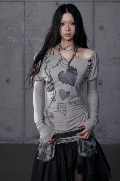 Puff Sleeve Punk Print Shirt