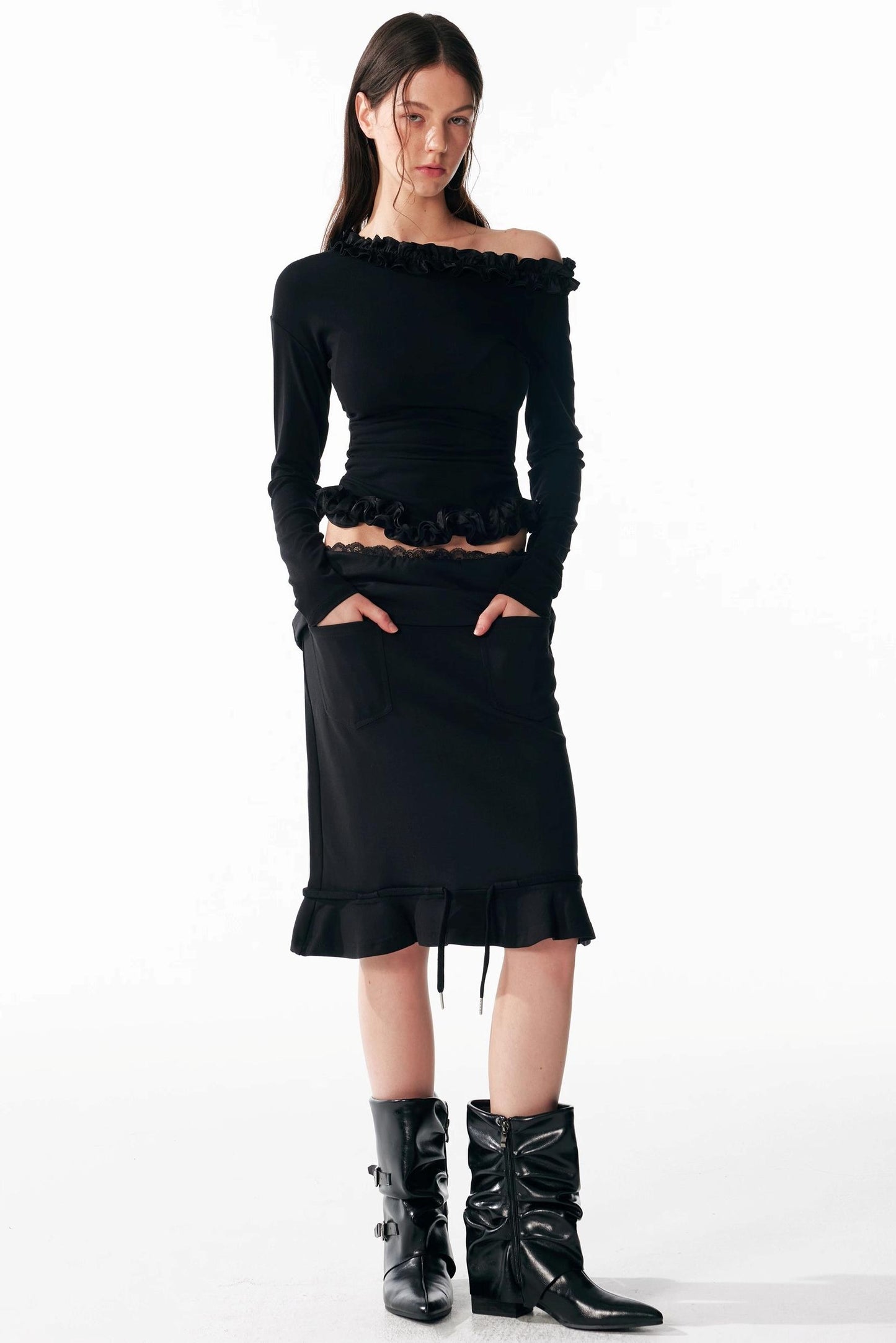 Irregular Lace Waist Slimming Top