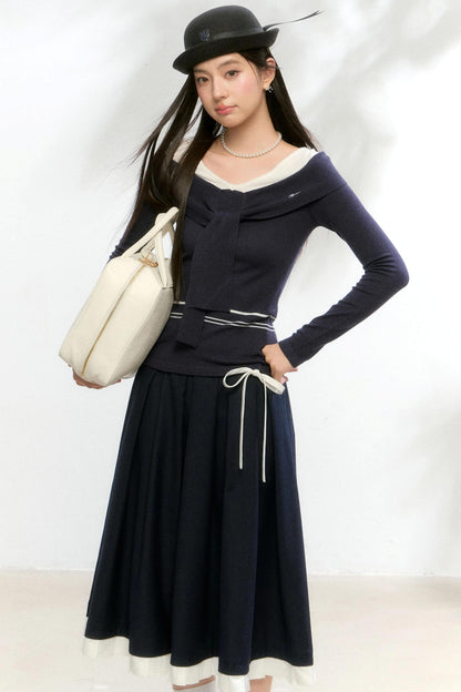 Striped Autumn Knitwear Top Set-Up