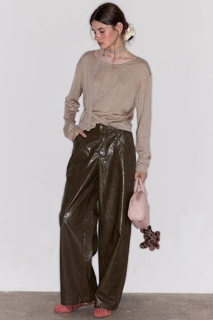 Slim Straight Leather Pants