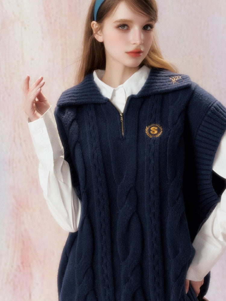 Preppy Jacquard Half Zip Vest