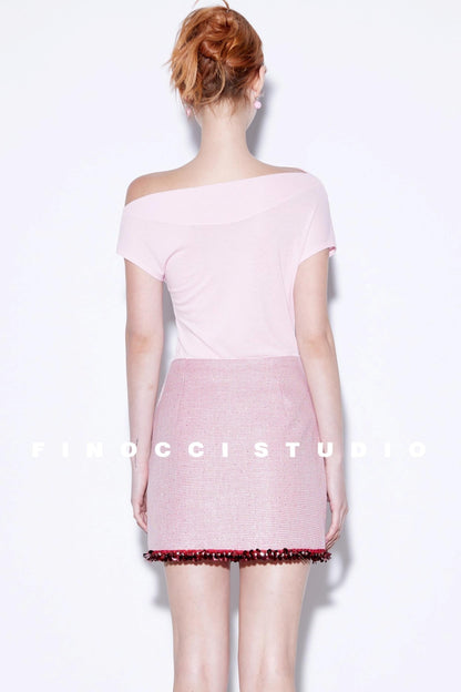 Nude Wool Pleated Top