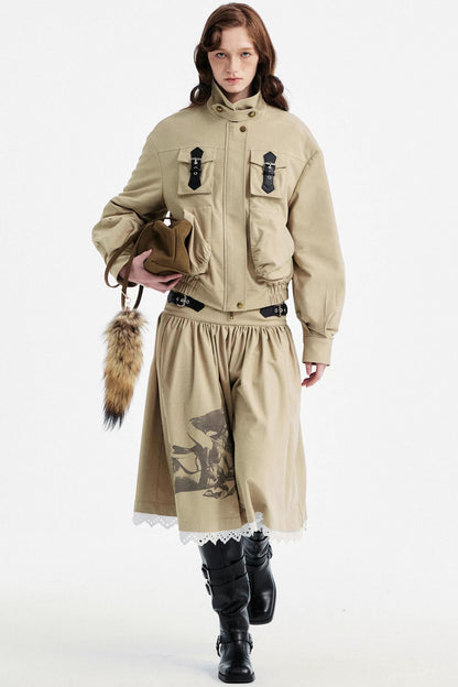 Light Gray Lace Pleated Skirt