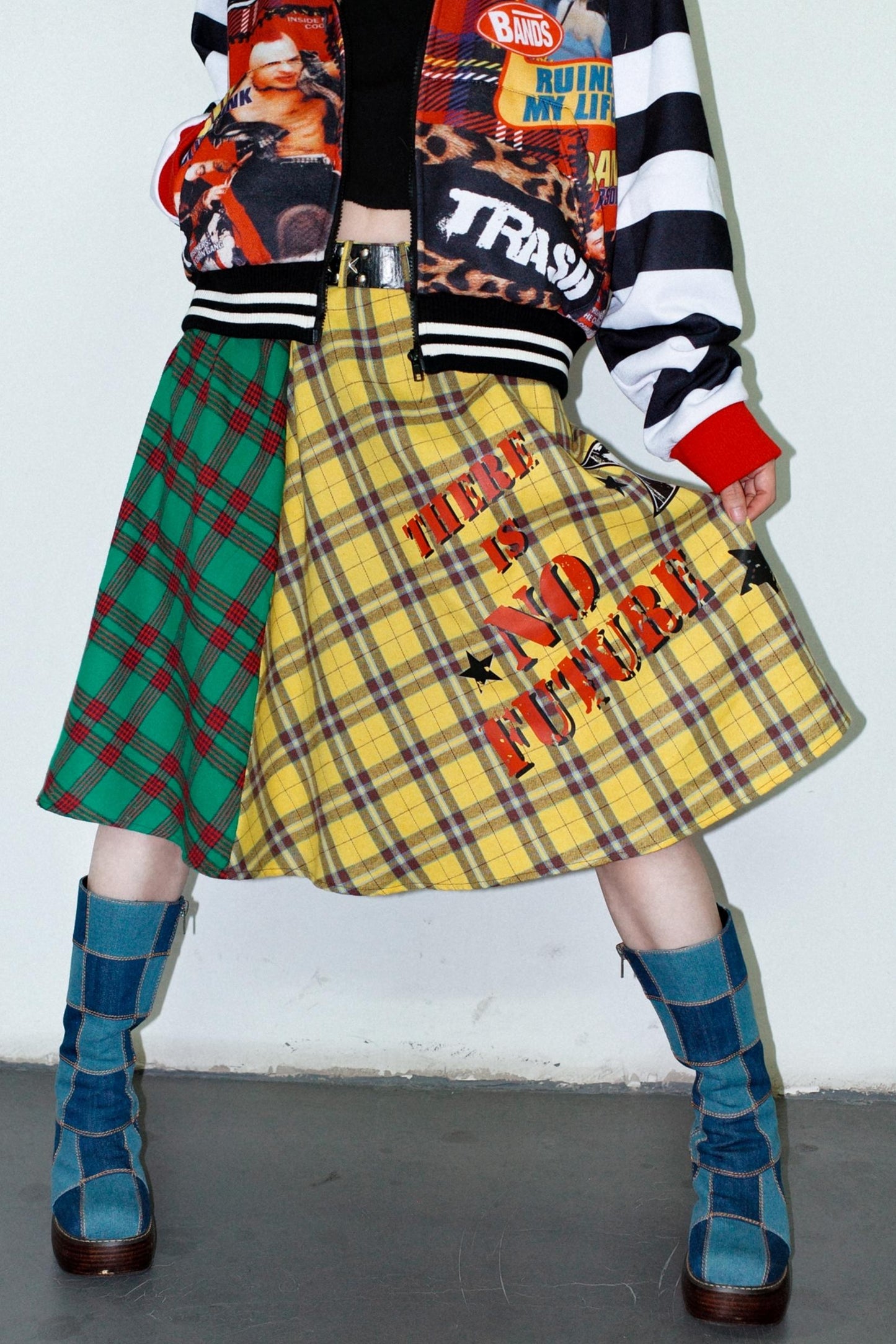Punk Plaid Layered Skirt