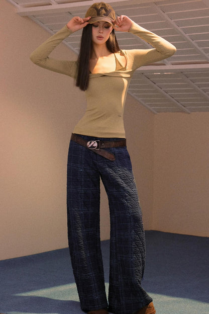 Vintage Plaid Quilted Pants