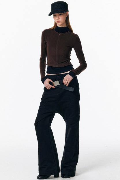 Velvet-Feel Color-Blocked Top