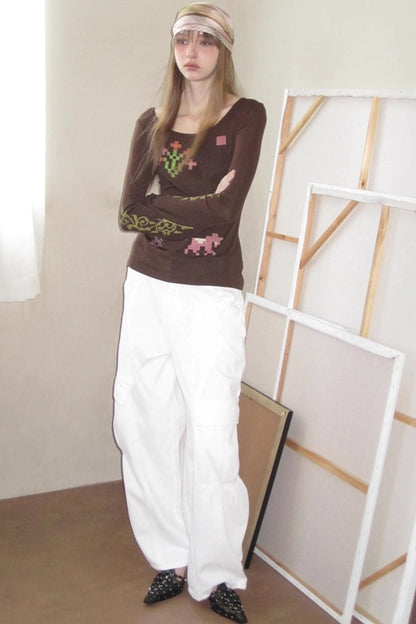 Vintage Printed U-Neck Slim T-Shirt