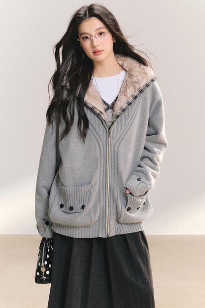 Plaid Patchwork Knit Cardigan