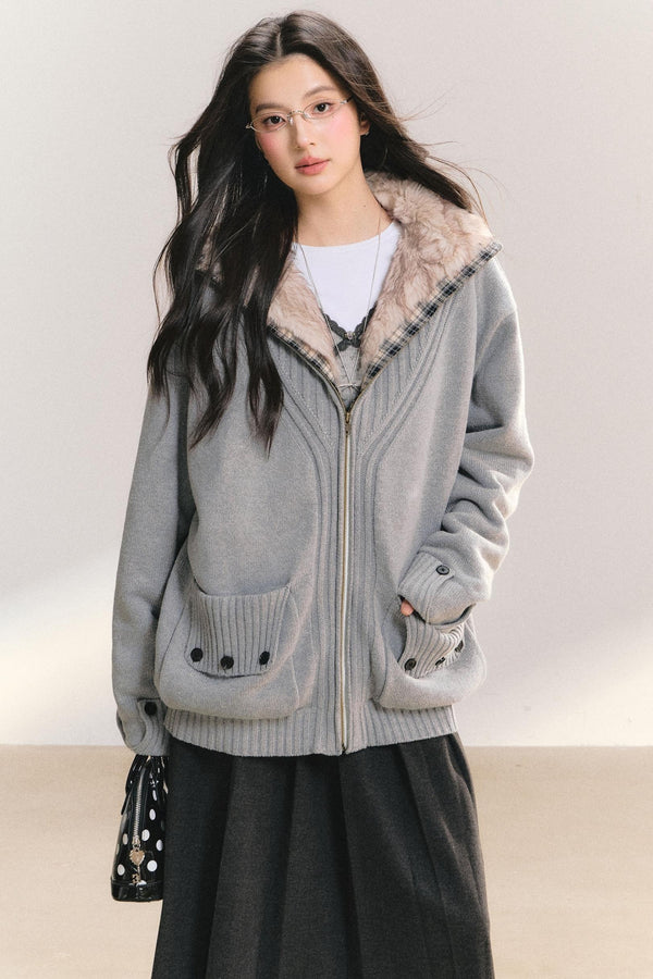 Plaid Patchwork Knit Cardigan