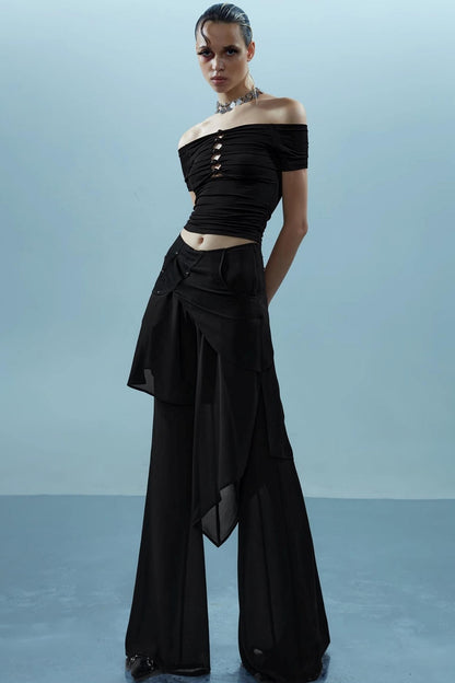 Layered Chiffon Windbreaker Pants