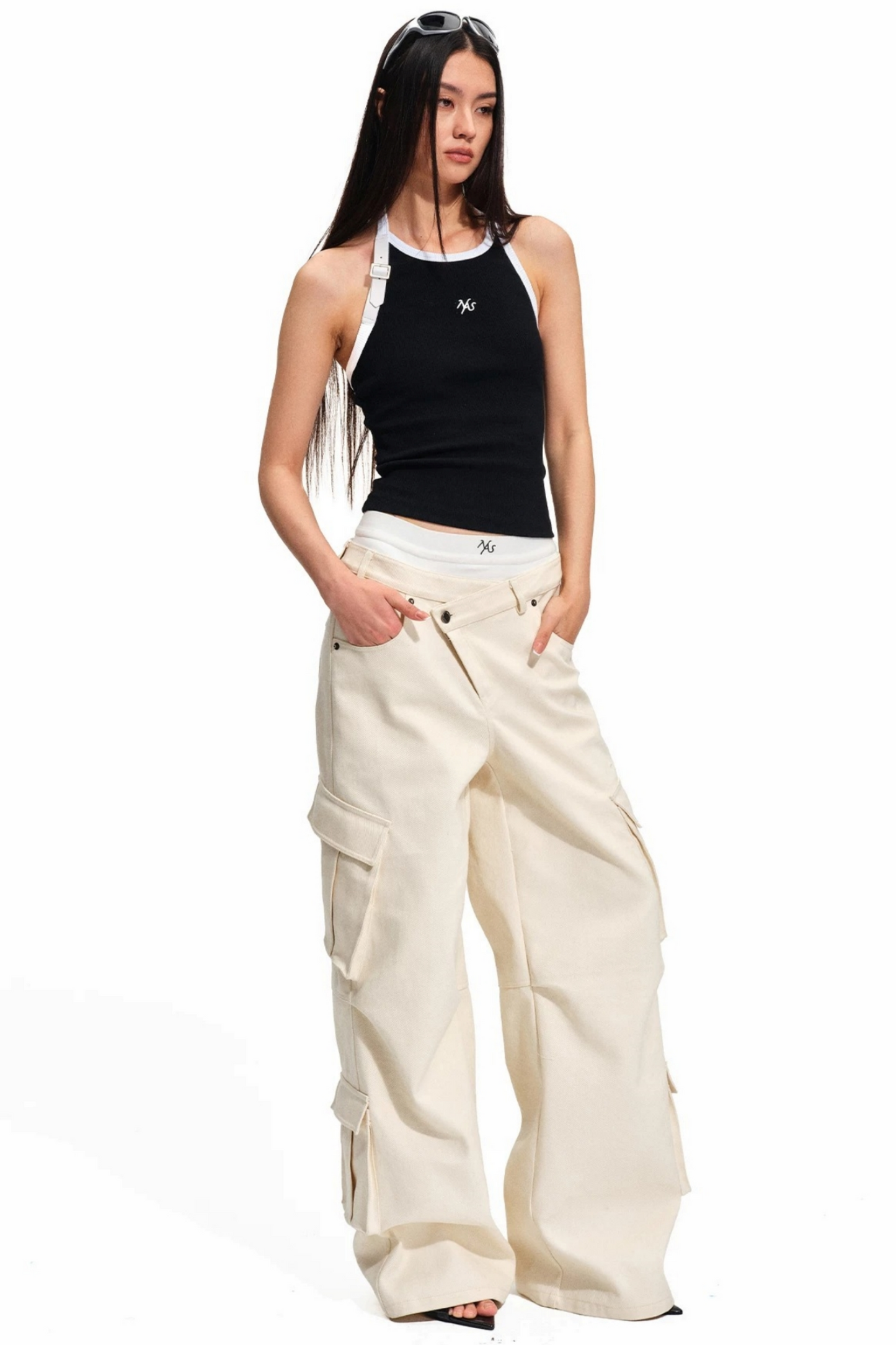 Sand-Washed Color-Blocked Halter Top