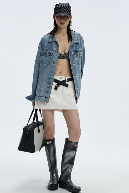 Slimming White A-Line Denim Skirt