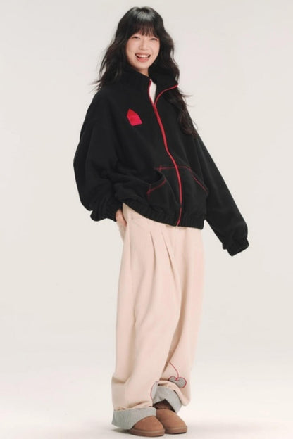 Color-Block Embroidery Fleece Jacket