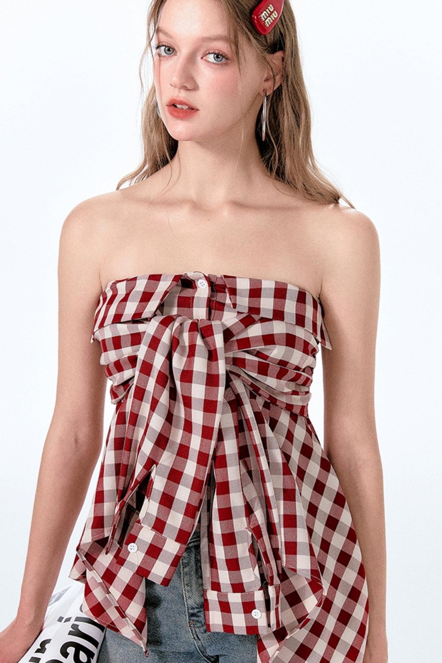 Plaid One-Shoulder Top