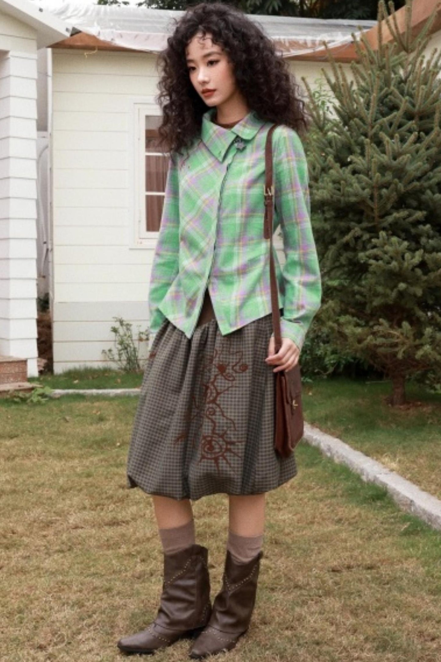 Brushed Plaid Lapel Shirt