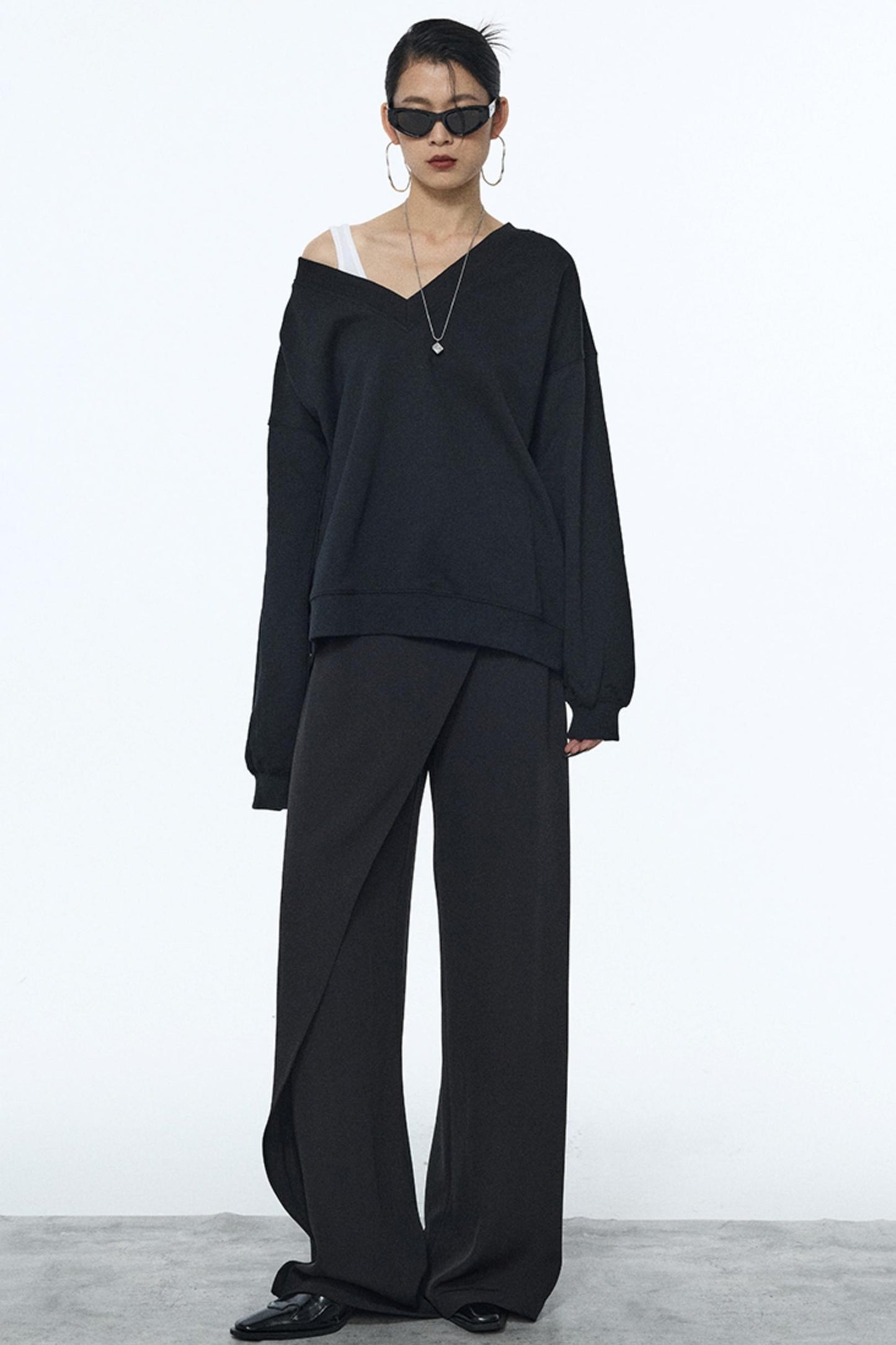 Black V-Neck Winter Top