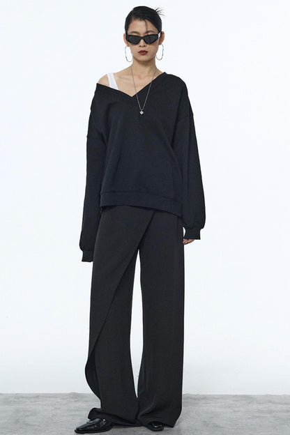 Black V-Neck Winter Top