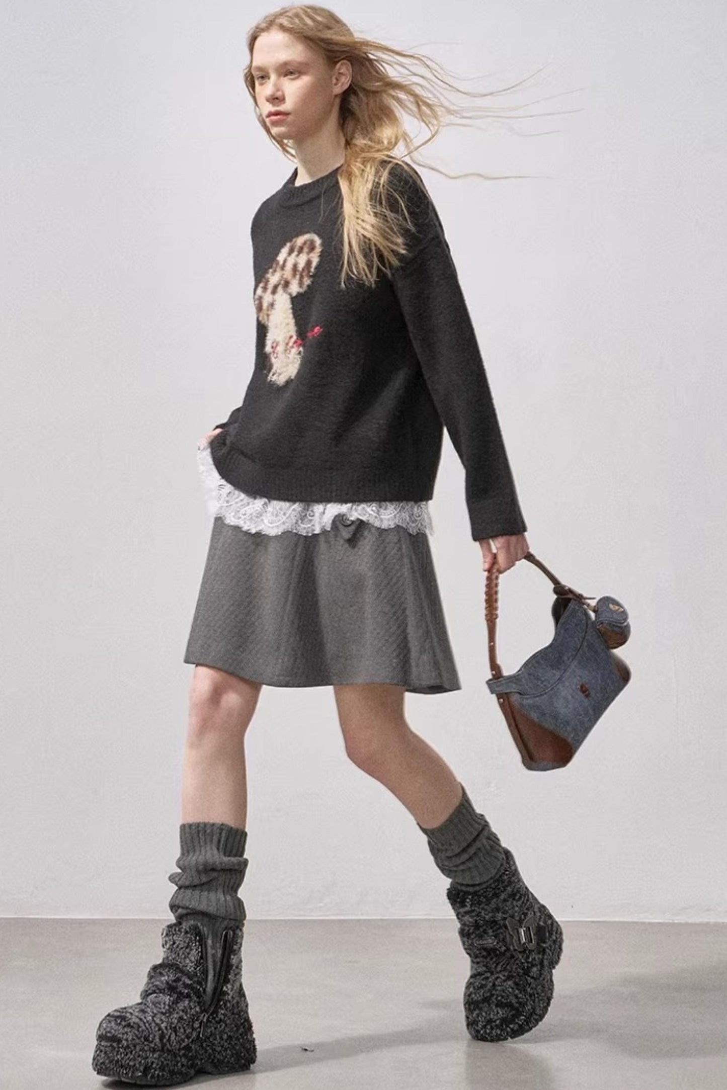 Mushroom Letter Knit Sweater