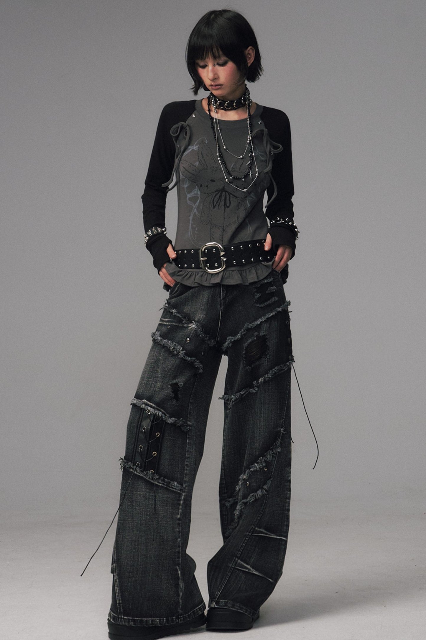 Asian Lace Stretch Long Sleeve T-Shirt