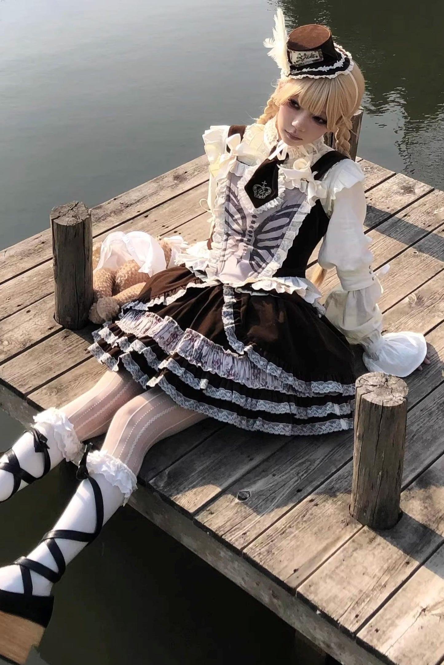 Bone Print Velvet Corset Vest