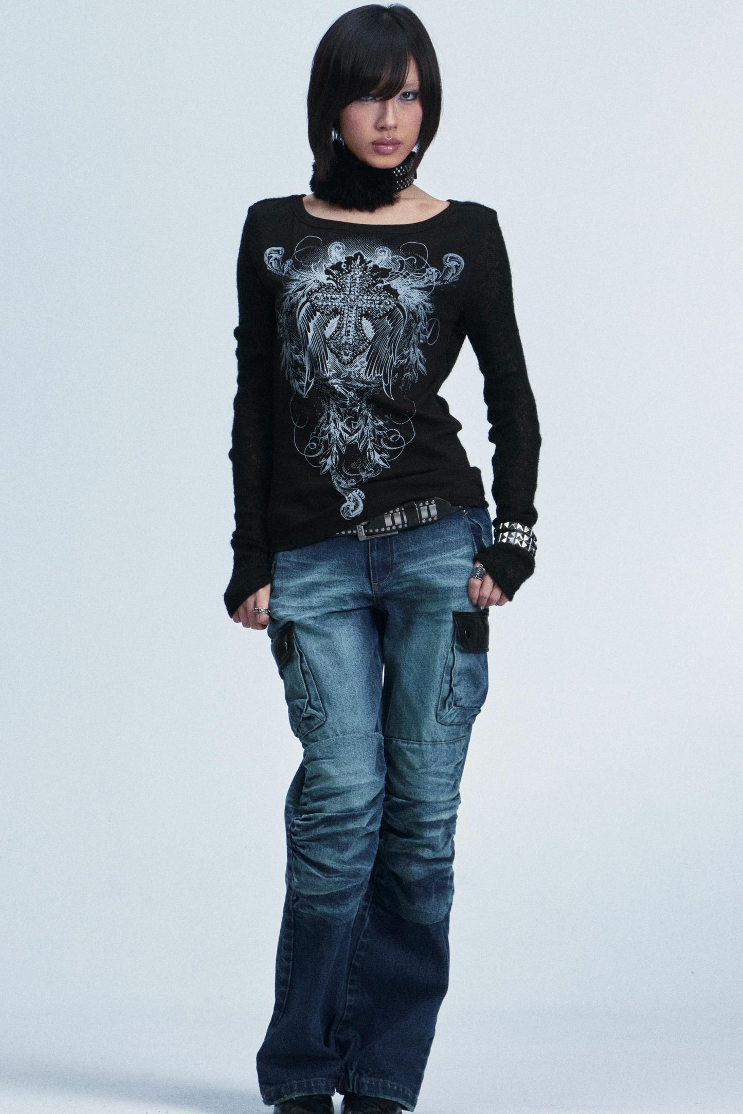 Knitted Mesh Rivet Sweater