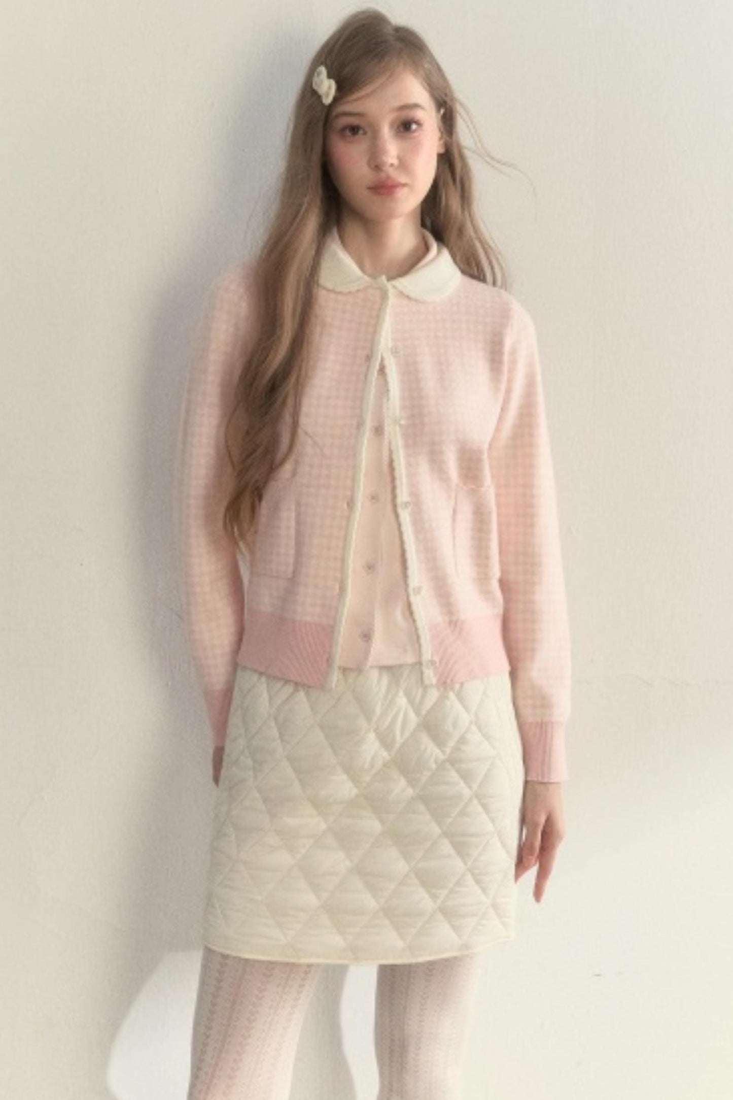 Pink Plaid Knitted Sweater