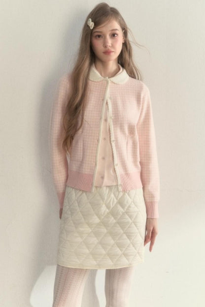 Pink Plaid Knitted Sweater