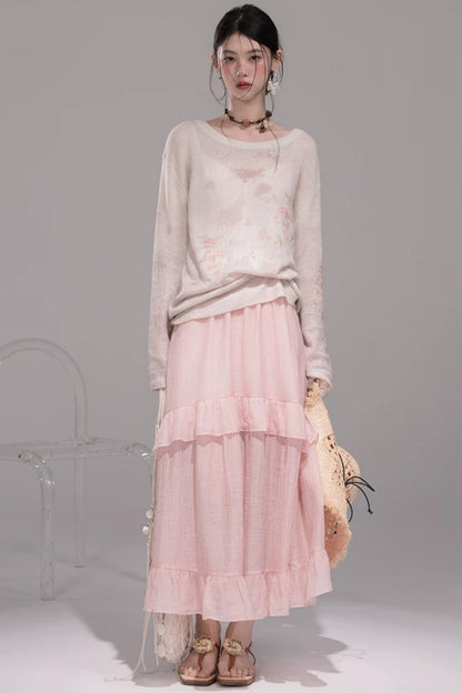 Pink Khaki Gradient Knit Blouse