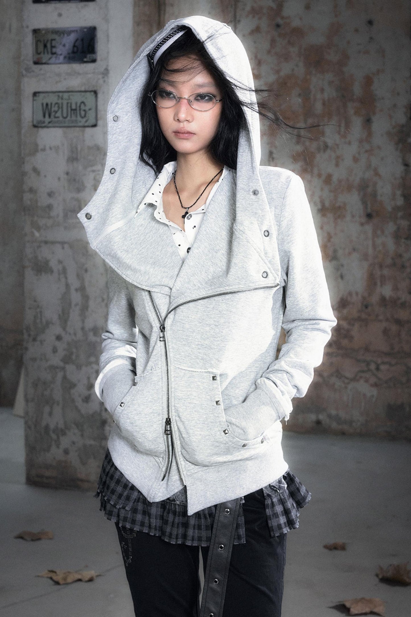 Deconstructed Lapel Sweatshirt Jacket