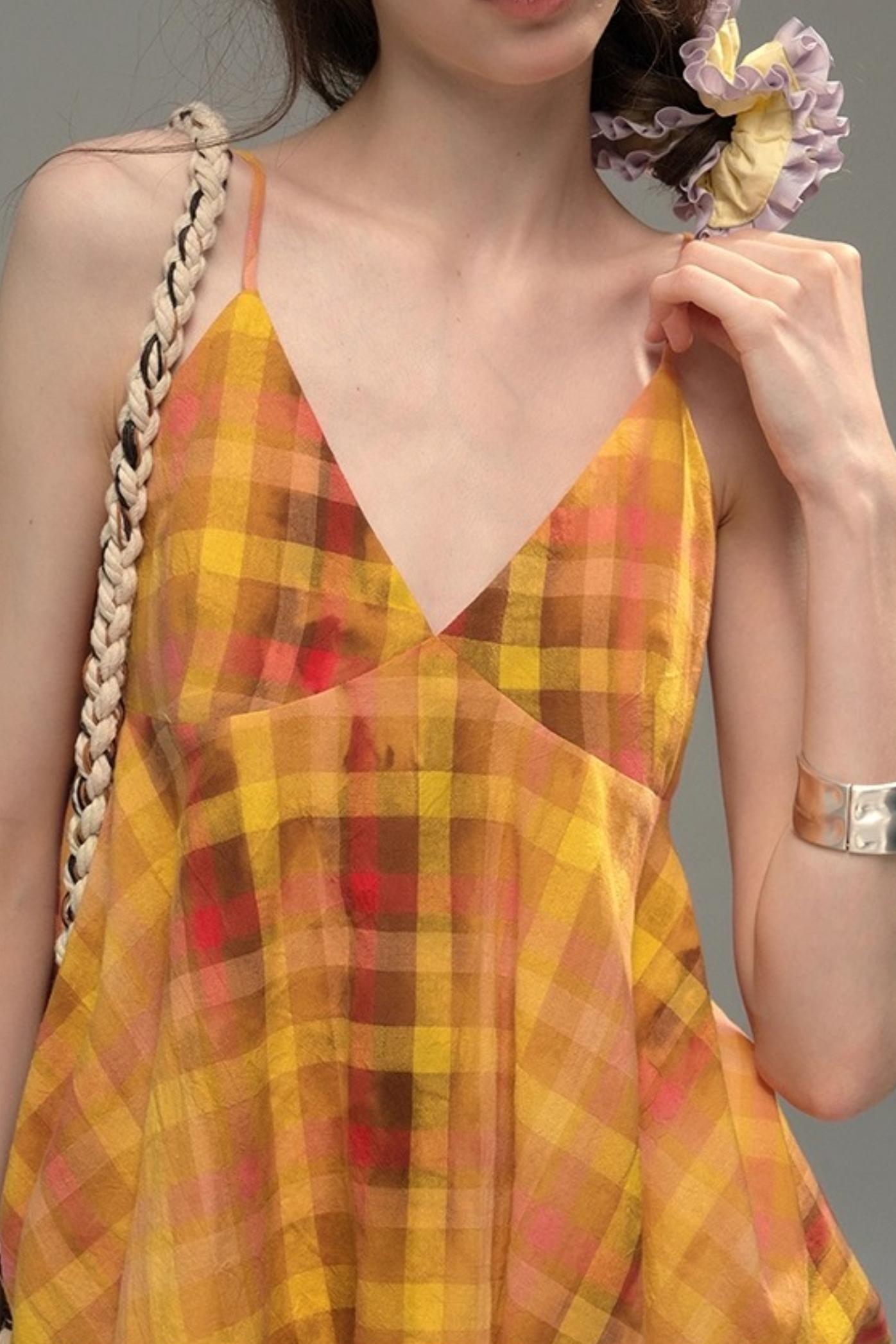 Tie-Dye Check Camisole Top