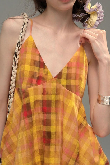 Tie-Dye Check Camisole Top