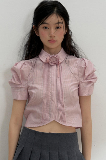 Vertical Stripe Bubble Sleeve Shirt