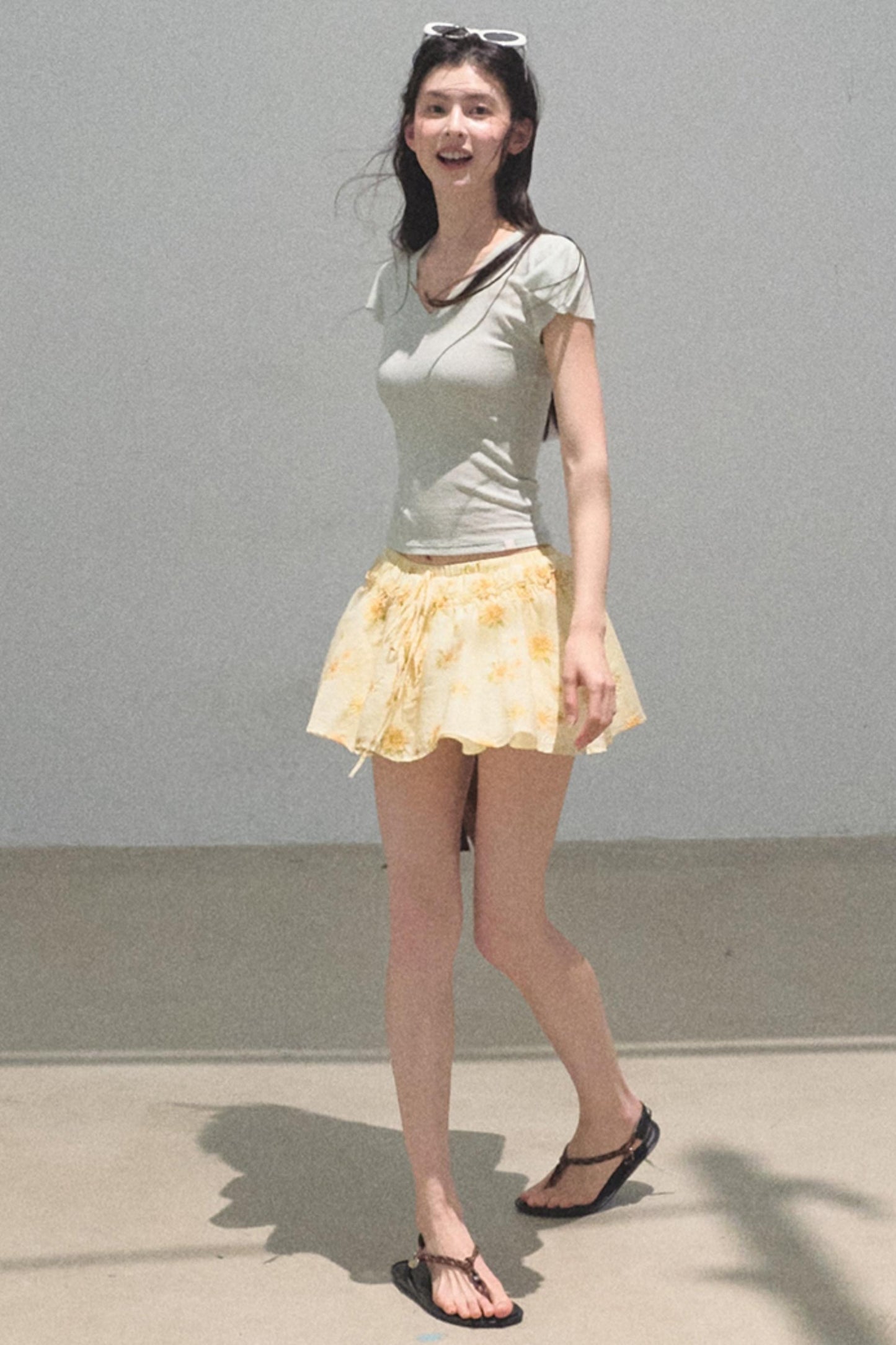 Green Apples Sleeve V-Neck Skinny Top