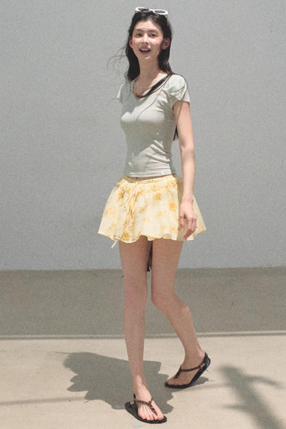 Green Apples Sleeve V-Neck Skinny Top