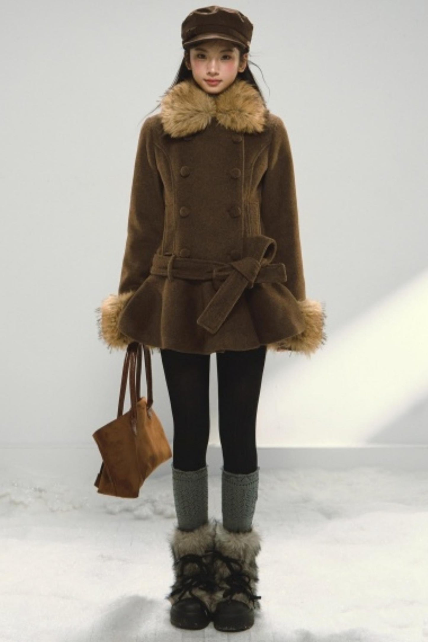 Khaki Ruffled Woolen Coat