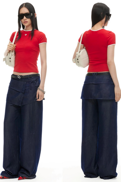 Lyocell Wide-Leg Pants Detachable Skirt
