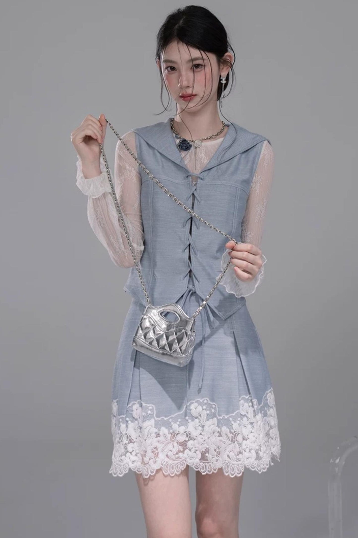 Color-Block Lace Skirt Set