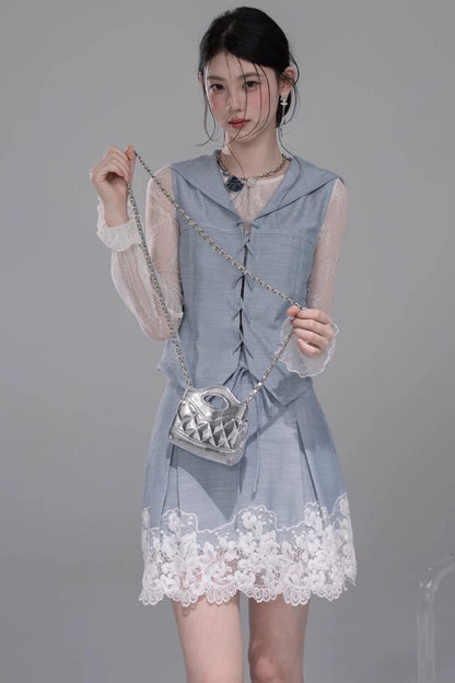 Color-Block Lace Skirt Set