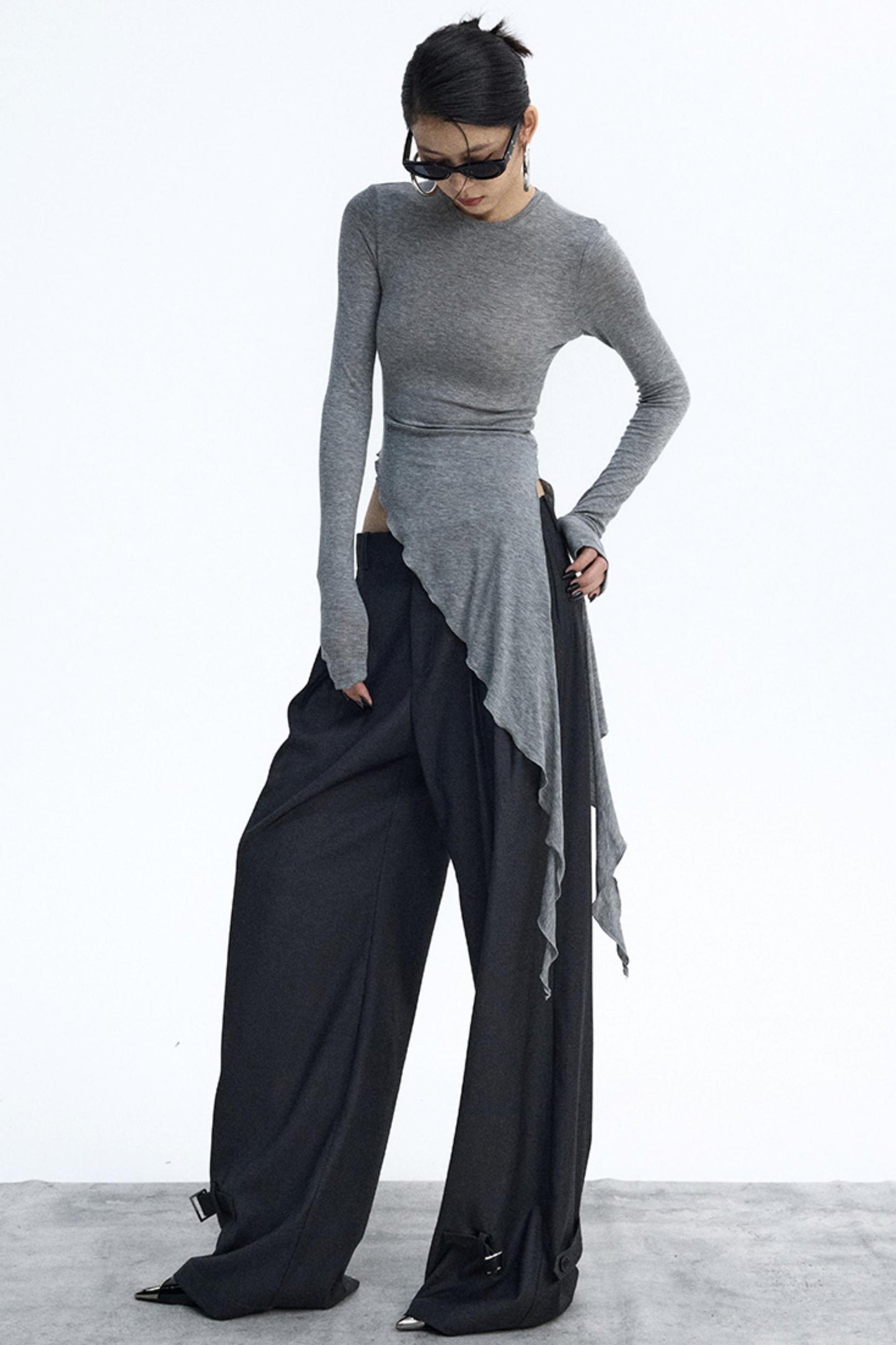 Ruffled Lyocell Asymmetrical Top